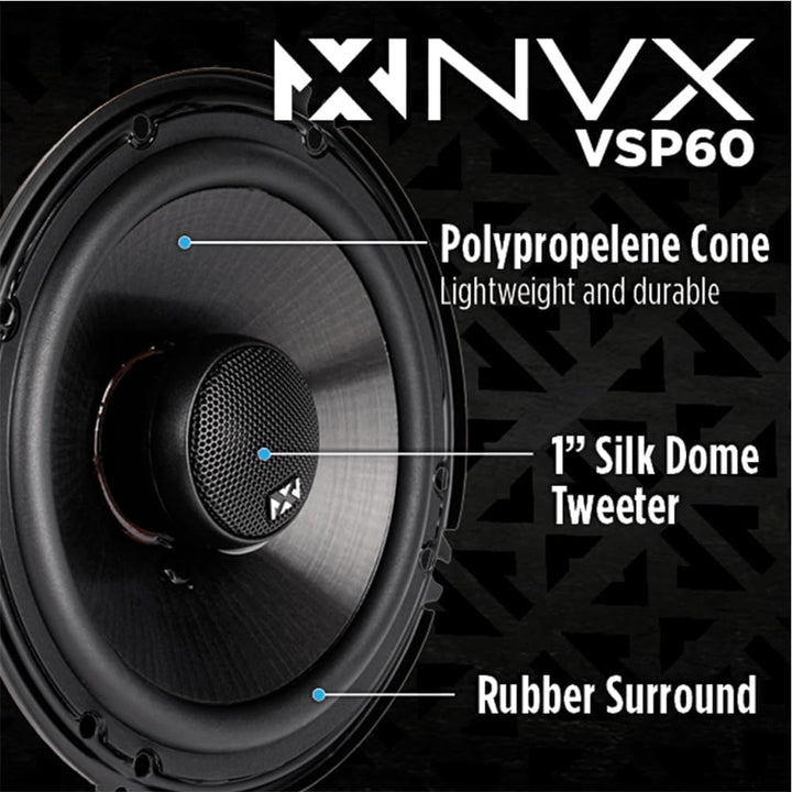 NVX® 2-Wege Koaxial Auto-Lautsprecher [V-Serie] mit Silk Dome Hochtöner, Set von 2 6 inch Coaxial, 6