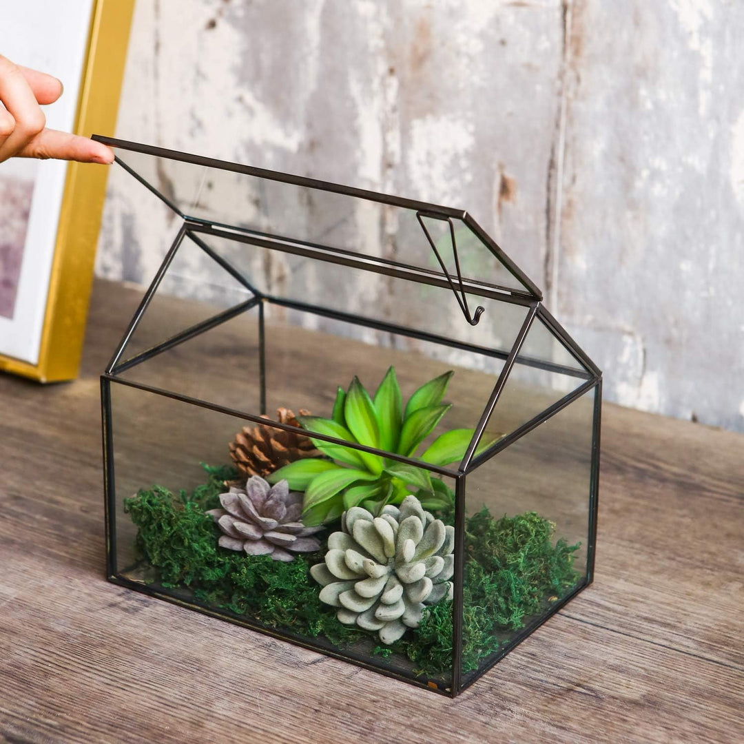 WONSUN Hausform, geschlossenes Glas, geometrisches Terrarium, Tischplatte, Sukkulenten-Haus, Garten,
