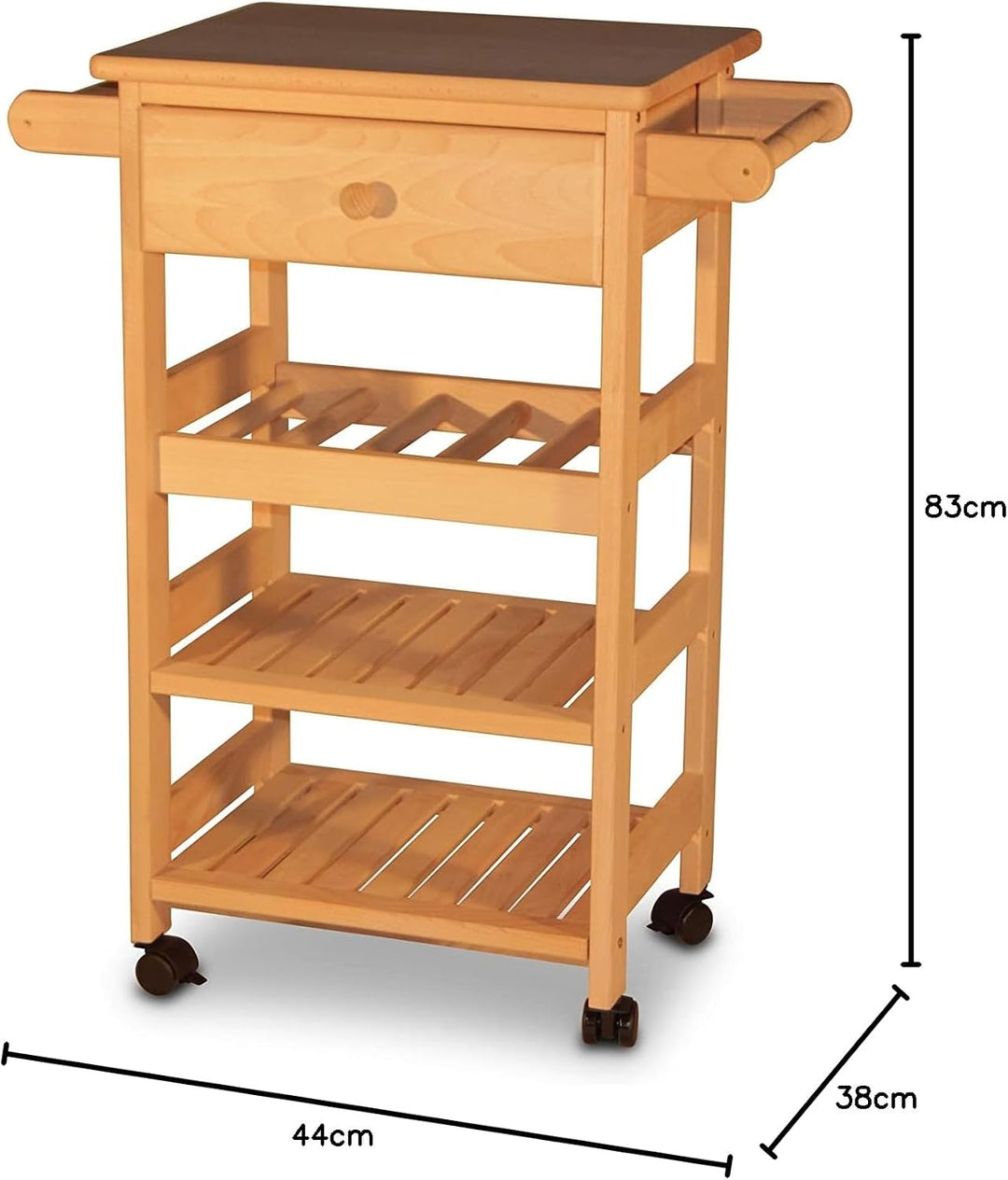 Küchen-Arbeits-Servierwagen aus Buche B44/66 x T38 x H83 cm