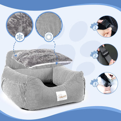 CALIYO Hunde Autositz, Sicherheitsgurt - Waschbarer Autositz Hund in Schwarz/Weiss für Kleine, Mittl
