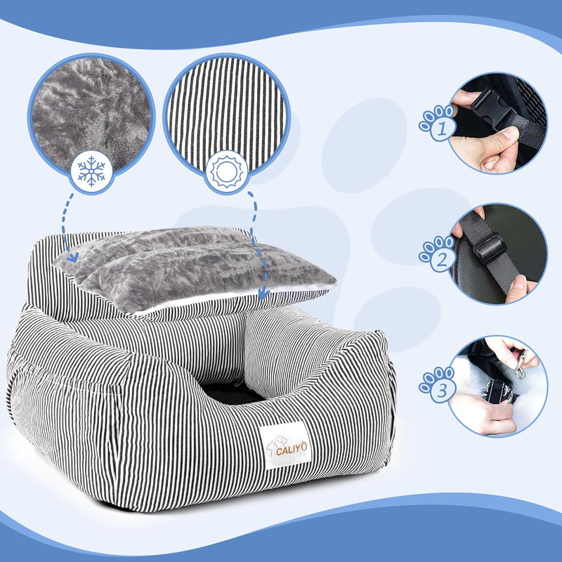 CALIYO Hunde Autositz, Sicherheitsgurt - Waschbarer Autositz Hund in Schwarz/Weiss für Kleine, Mittl