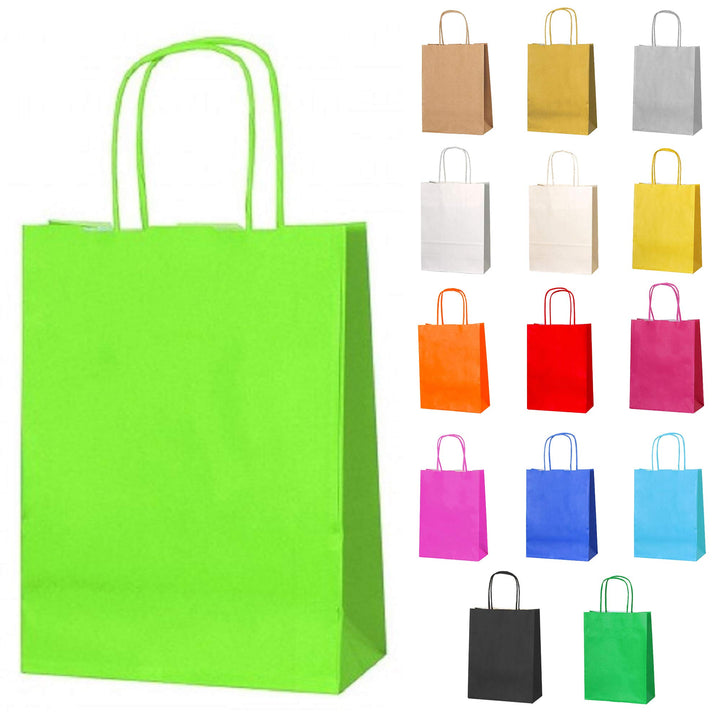 Thepaperbagstore 30 Hellgrüne Kleine Papiertüten mit Henkel 18 x 22 x 8 cm Hellgrün 1 stück (30er Pa