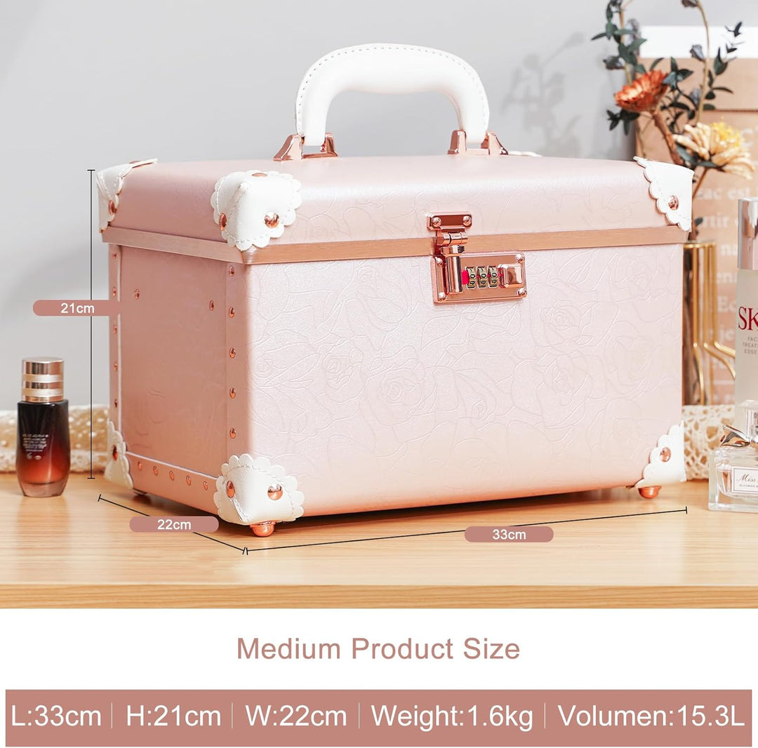 urecity Vintage Leder Kosmetikkoffer mit Spiegel - Hartschale Schminkkoffer für Damen, Reise Make-up