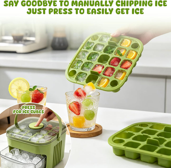 Easy Press Ice Maker, Ice Cube Maker, Ice Cube Tray mit Bin und Scoop, Eiswürfelmacher, Eiswürfelber