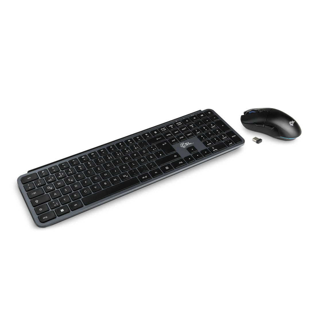 CSL Logix Pro - Tastatur Maus Set kabellos in schwarz mit QWERTZ Layout bestehend aus Funktastatur,