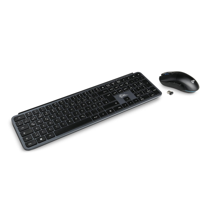 CSL Logix Pro - Tastatur Maus Set kabellos in schwarz mit QWERTZ Layout bestehend aus Funktastatur,