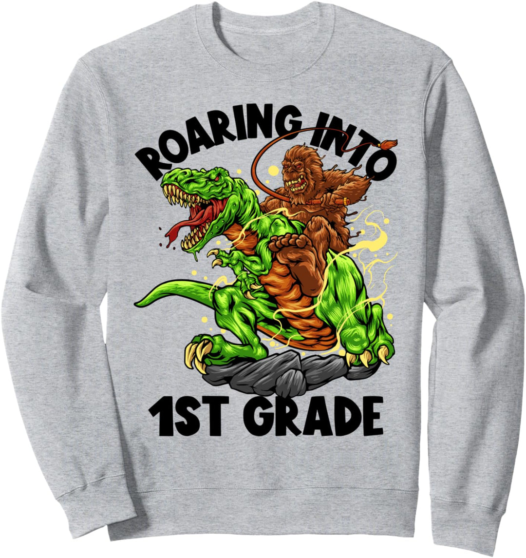 Roaring Into 1st Grade Boys Bigfoot Dinosaurier Back To School Sweatshirt