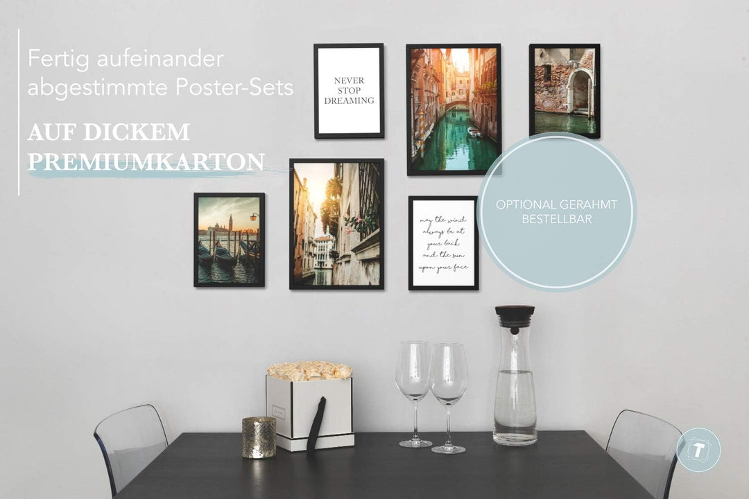 Papierschmiede® Mood Poster Set Venedig, Bilder Wohnzimmer Deko Schlafzimmer, 2x 30x40cm und 4x 21x3