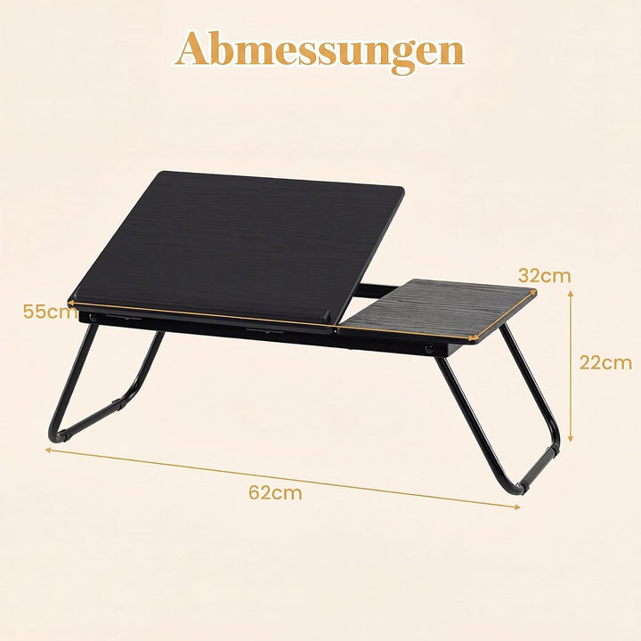 COSTWAY Laptoptisch klappbar, 4-Fach höhenverstellbar (Schwarz) | Betttisch Notebooktisch faltbar, B