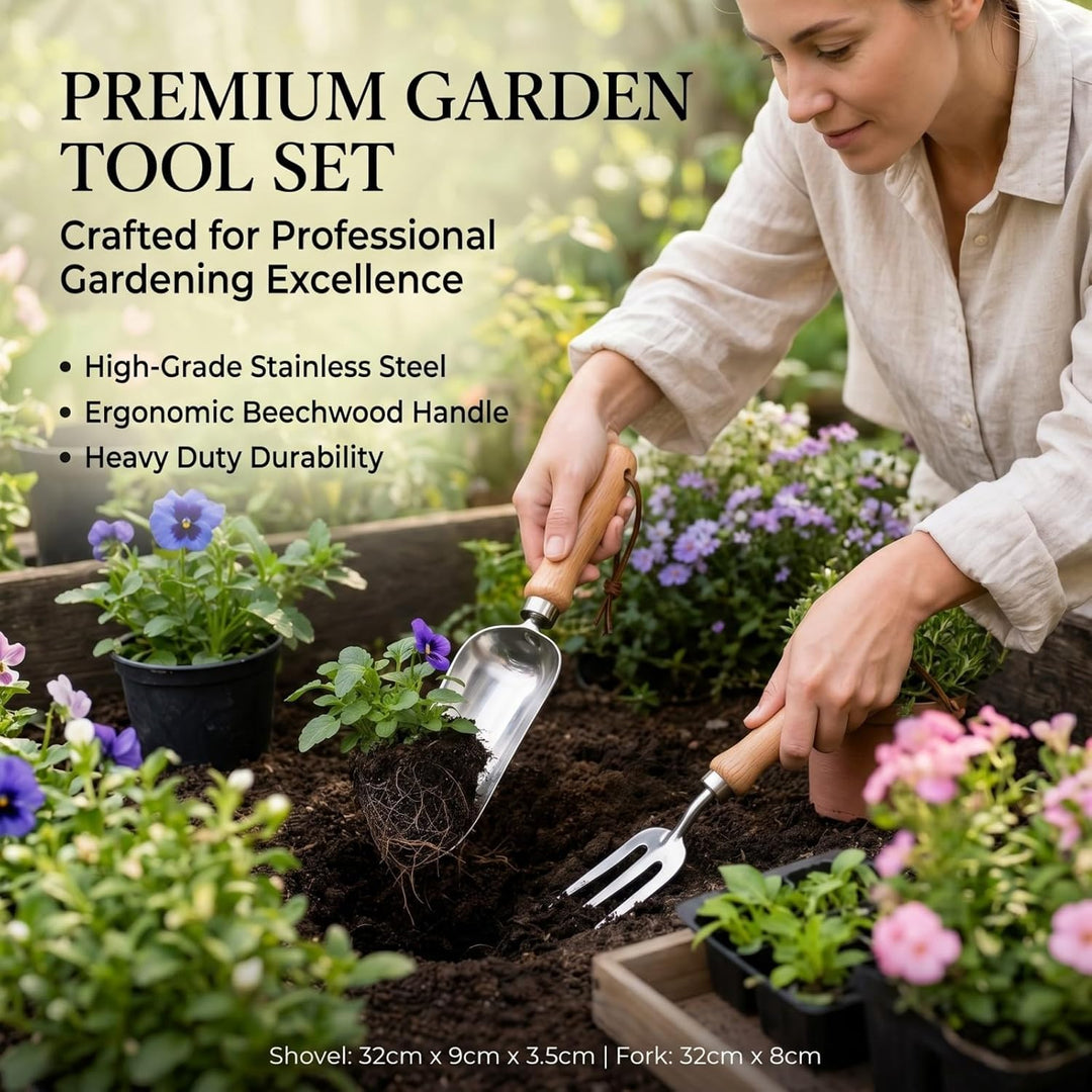 2er Gartenwerkzeug-Set Edelstahl Gartenschaufel Klein | Breiter Gartenschaufel (32x8cm), Bodenschauf