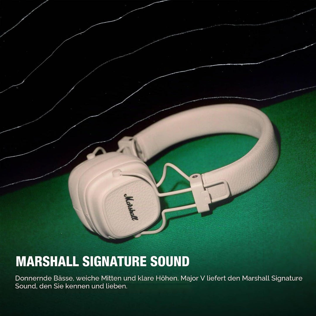 Marshall Major V Bluetooth Kopfhörer, 100 Stunden Spielzeit – Crème Creme Major V, Creme Major V