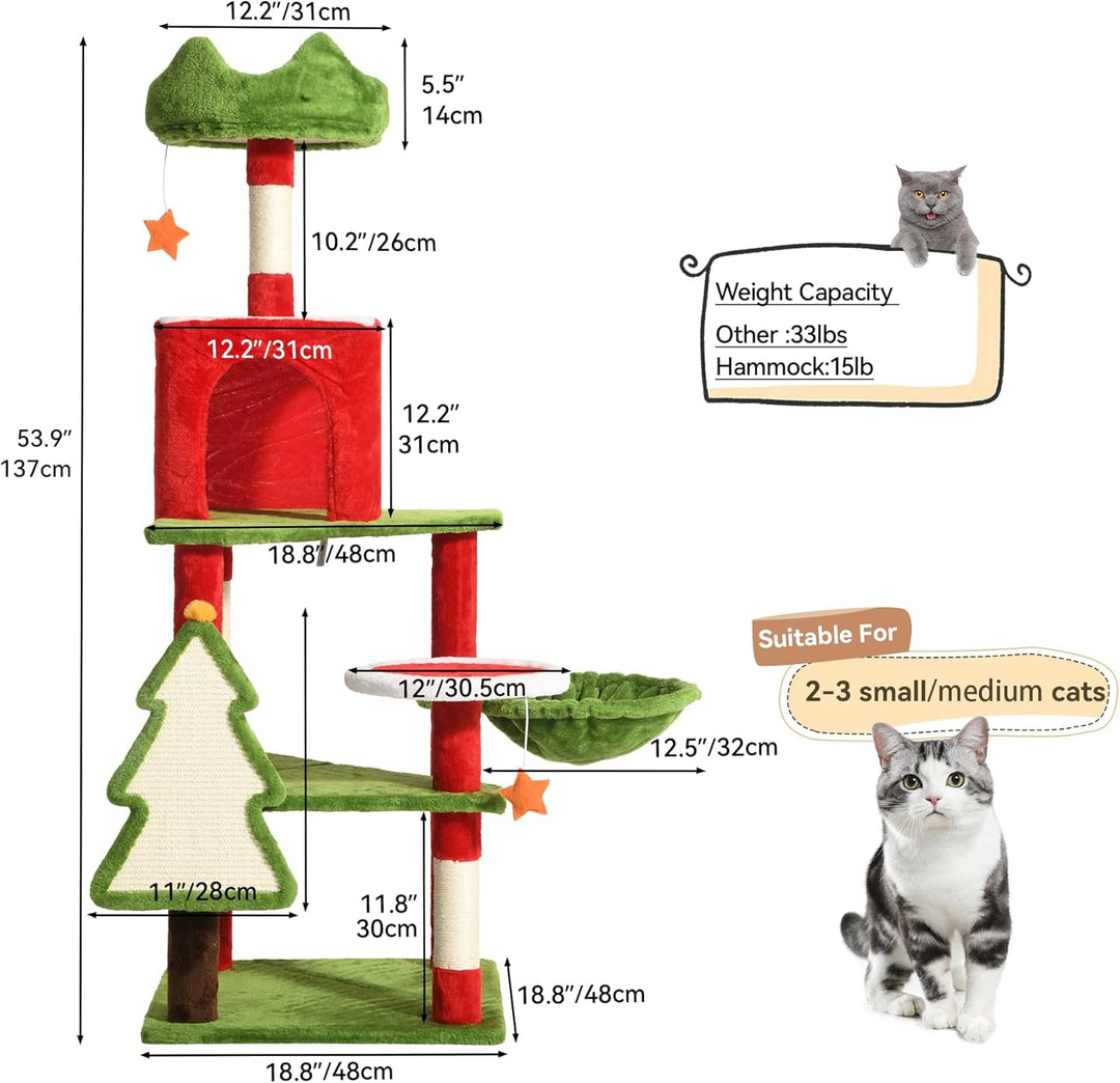 YITAHOME 137cm grosser Kratzbaumturm mit Eigentumswohnungen, oberen Sitzstangen, Hängematte, Pfosten