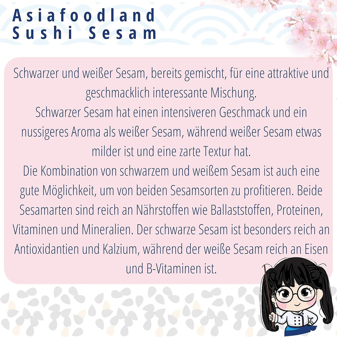 Asiafoodland - Sushi Sesam Mix - weisser und schwarzer Sesam für Inside Out und California Rolls - s