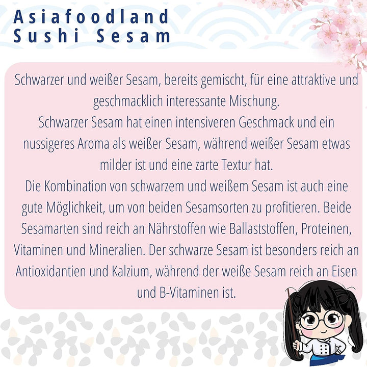 Asiafoodland - Sushi Sesam Mix - weisser und schwarzer Sesam für Inside Out und California Rolls - s