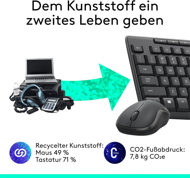 Logitech MK295 kabelloses Tastatur-Maus-Set mit SilentTouch-Technologie, Shortcut-Tasten, optischer