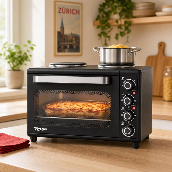 Trisa Mini Backofen 30L - Perfekt Zum Backen, Grillen & Braten, Temperaturregelung 100-250°C, 60 Min