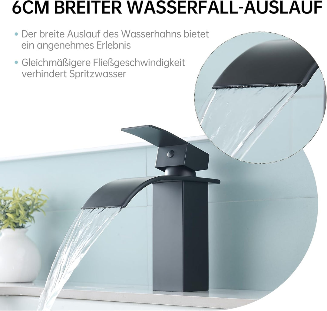 Fransiton Wasserhahn Bad, Wasserfall Waschtischarmatur für Badezimmer, Einhebel-Mischbatterie für Ka