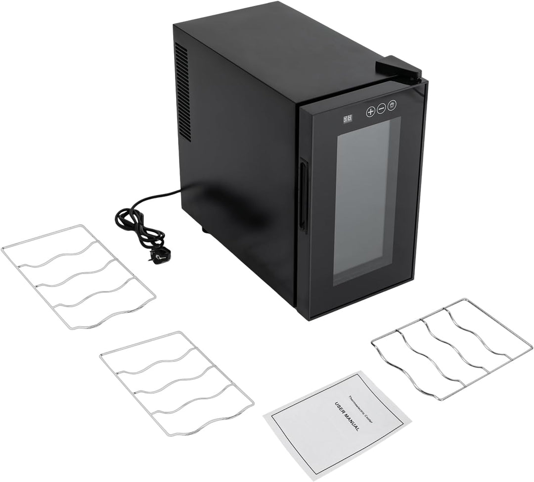 Elektrischer Weinkühlschrank 8 Flaschen,8-18 ℃ Digitaldisplay LED-Licht | Weinkühlschrank Vollglas-D