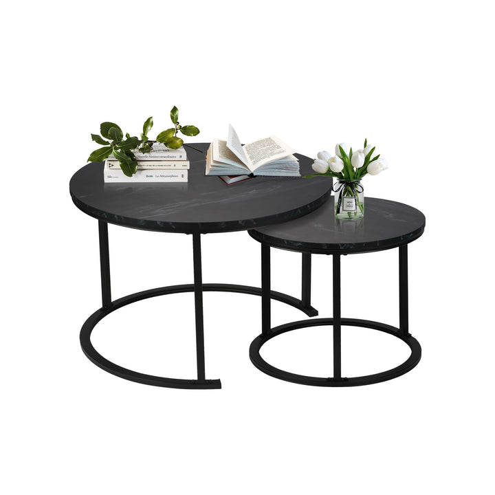 Best Goods Modern Rund Couchtisch 2er Set, wasserdichte Metallhalterung und Marmormuster, für Wohnzi