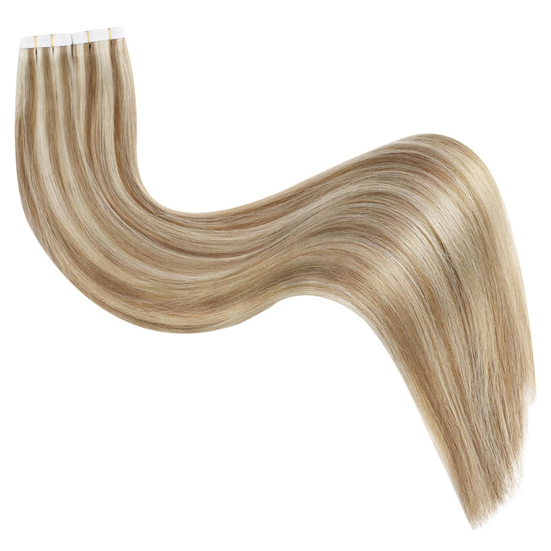 Ugeat Tape Extensions Echthaar 30cm Haarverlängerung Echthaar Tapes Goldbraun mit Bleichblond P10/61