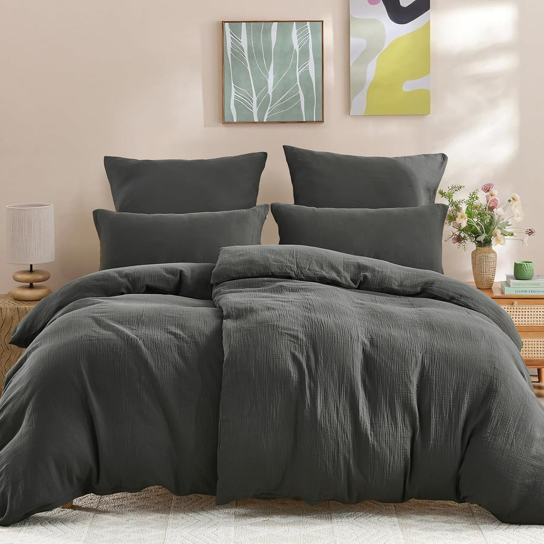 WONGS BEDDING Musselin Bettwäsche 135x200 4 teilig Baumwolle, Bettwäsche-Sets 2er Set Bettbezug mit