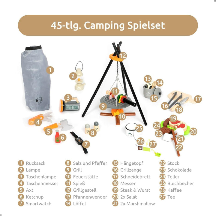 UMU® Camping Spielset für Kinder aus Holz mit Lagerfeuer, Laterne, Messer, Beil u. v. m., Abenteuer