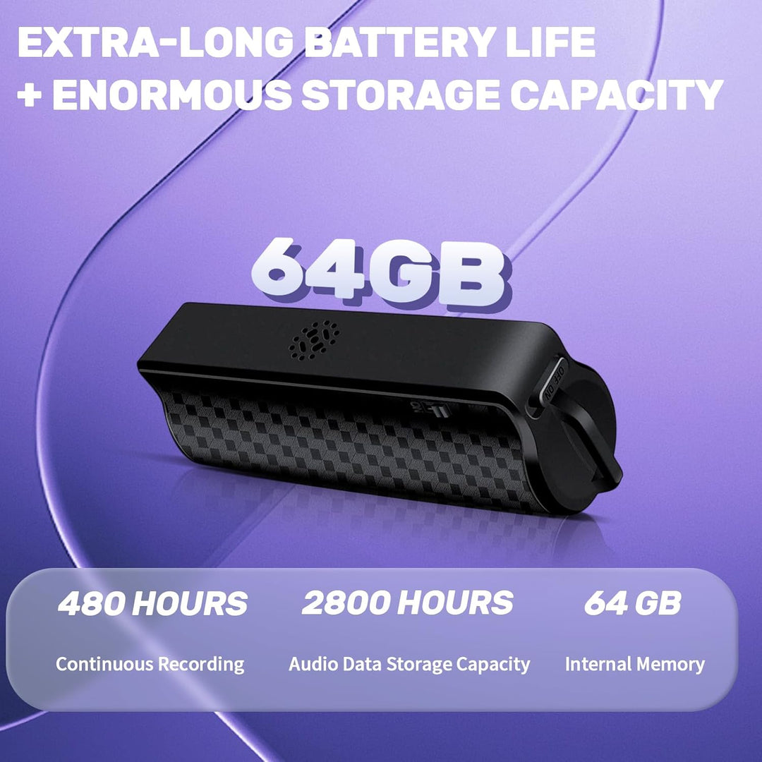 Diktiergerät Magnetisches Mini, 64GB Aufnahmegerät mit 480 Stunden Digitale Abhörgerät One Touch Spr