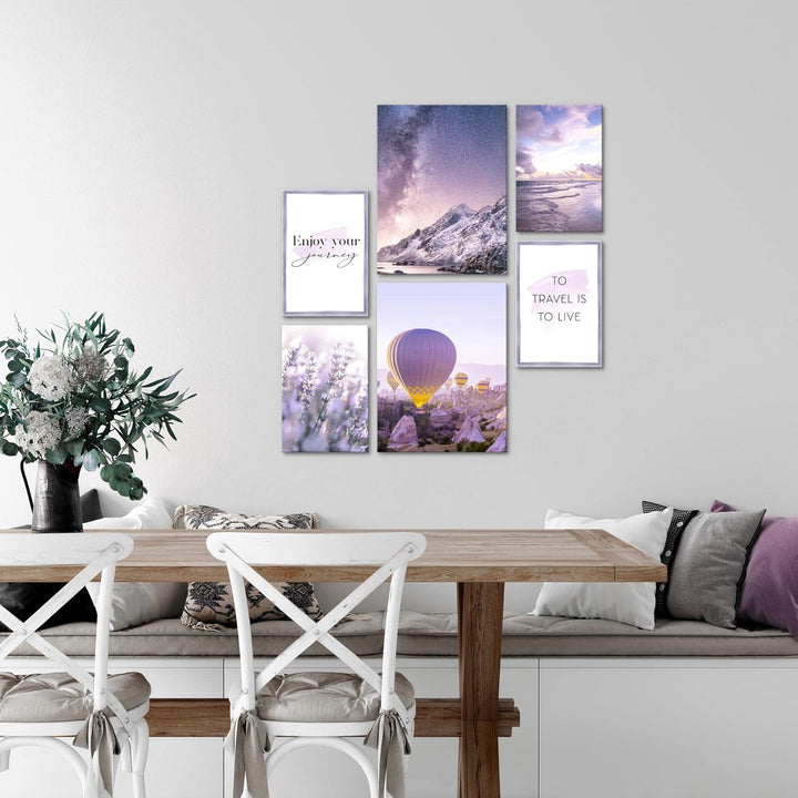 Novart Bilder Set - AUFHÄNGFERTIG - KEIN EXTRA RAHMEN BENÖTIGT - Natur Blumen Modern Violett Lila Ro
