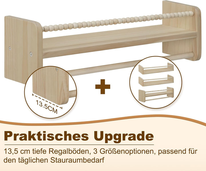 WOLTU 3er Set Kinder Bücherregal Wand, 50cm Wandregal Kinderzimmer, aus Massivholz, Hängeregal Schwe