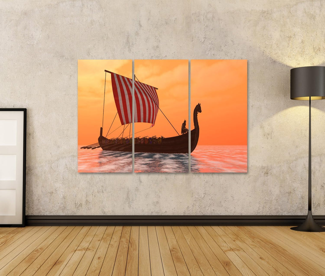 islandburner Bild auf Leinwand Wikingerschiff Segelt Über Ruhige Gewässer Im Ozean Bilder Wandbilder