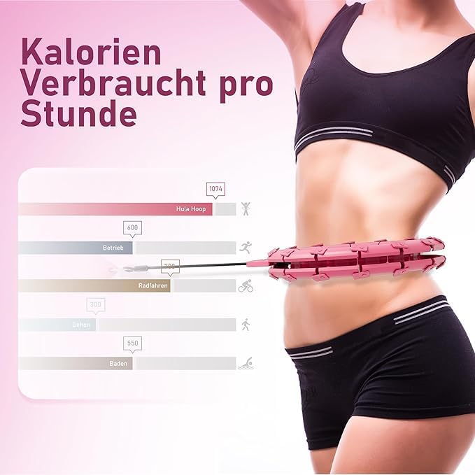 Smart Hula Hoop Reifen mit Gewichtsball für Erwachsene, mit Resistance Band und Massband, 24 verstel