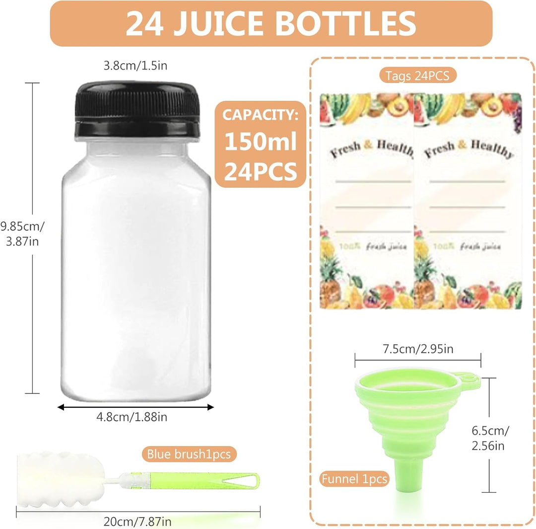 24 Stück 150ml Kunststoff Saftflaschen zum Befüllen, Leere Flaschen Kunststoff Wiederverwendbare Kle