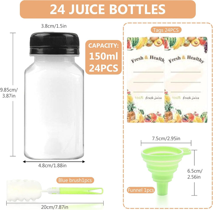 24 Stück 150ml Kunststoff Saftflaschen zum Befüllen, Leere Flaschen Kunststoff Wiederverwendbare Kle