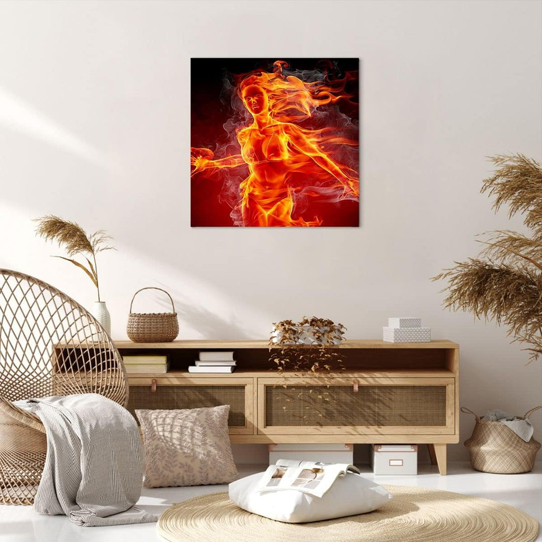 Bilder auf Leinwand Frau Flammen Illustration Leinwandbild 60x60cm Wandbilder Dekoration Wohnzimmer