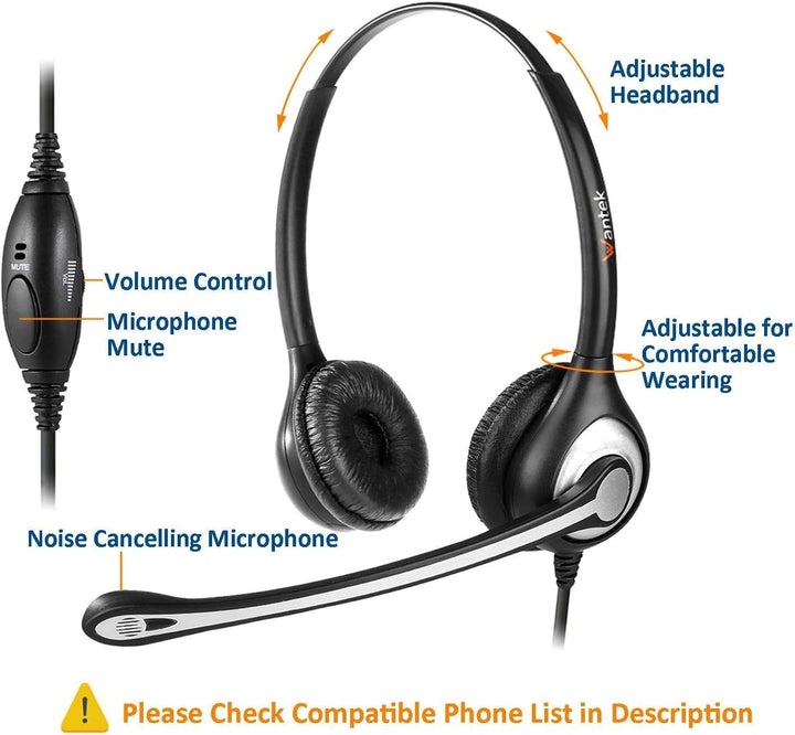 Wantek 2,5mm Telefon Headset Dual mit Noise Cancelling Mikrofon und Volume Mute Control 6025-SS-A, 6
