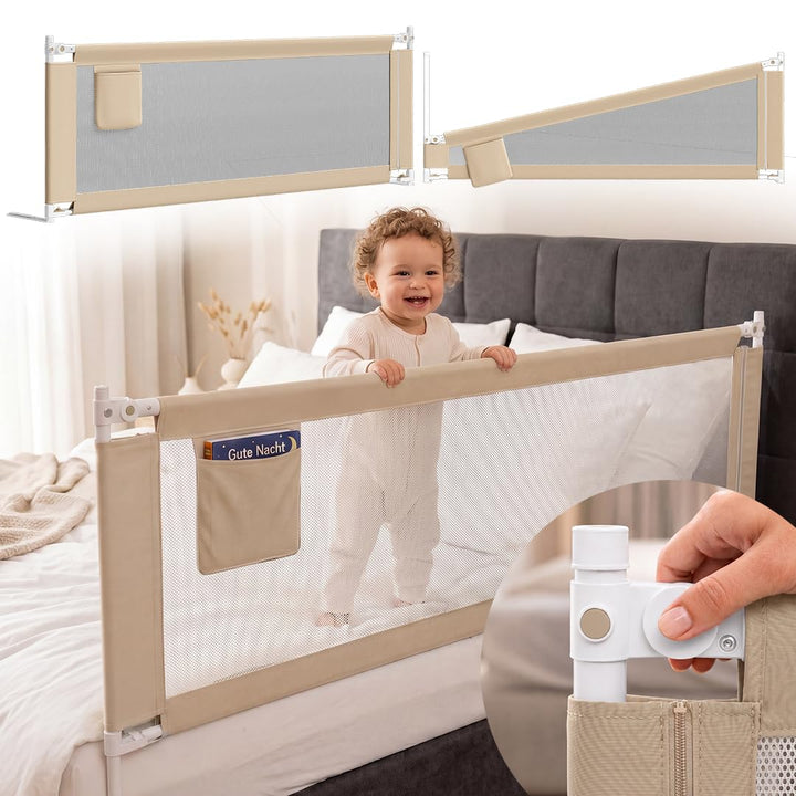 Bellabino Drina Rausfallschutz – Bettschutzgitter 150 cm Beige – Bettgitter höhenverstellbar 69-99 c