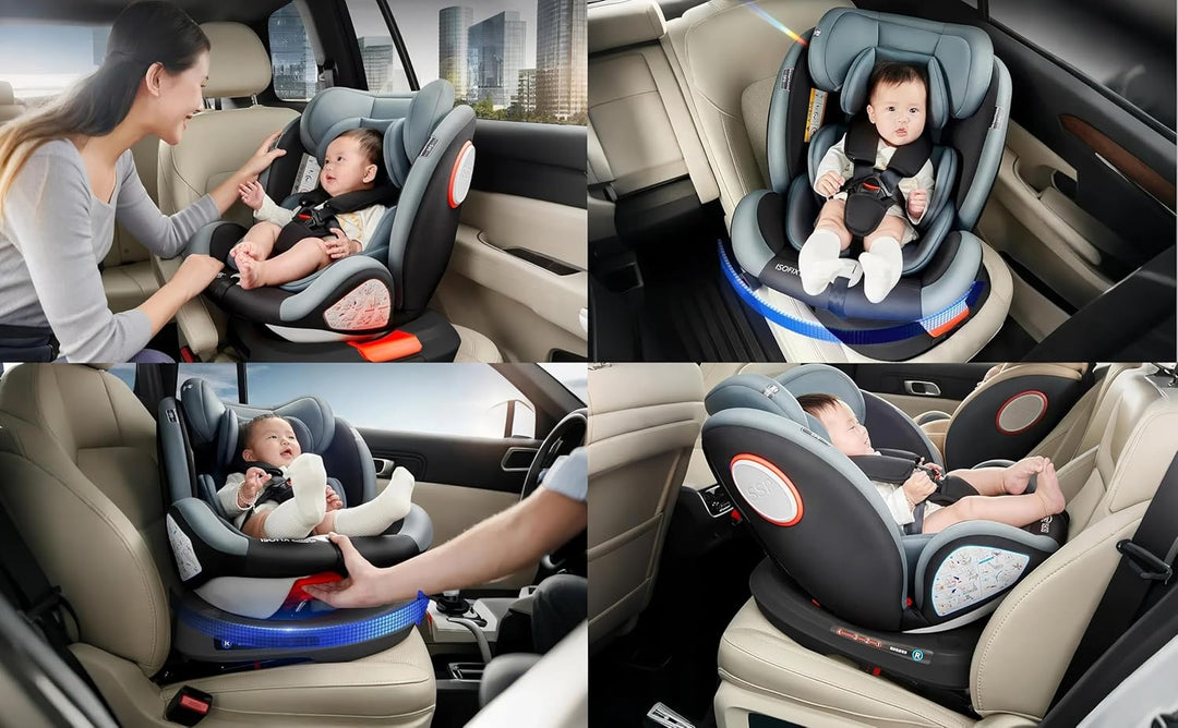 360° Drehbarer Autositz, Liegeautositz mit Verstellbarer Kopfstütze (Grey-Upgraded Version) Grey-Upg