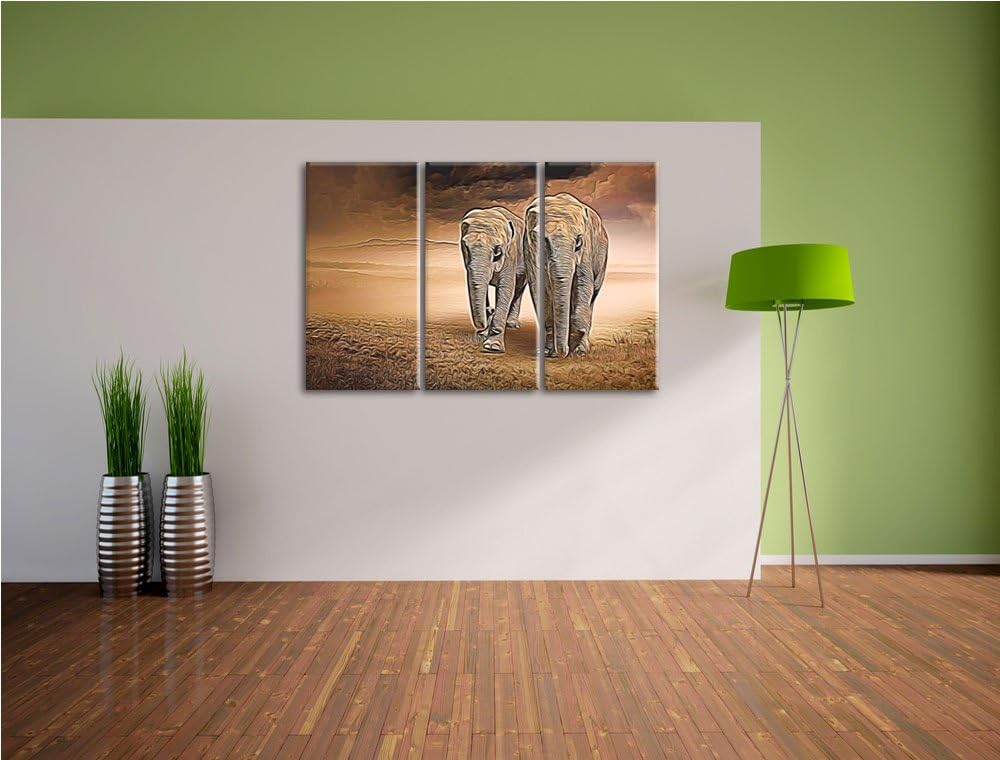 Zwei stolze Elefanten in Steppe Spezial 3-Teiler Leinwandbild 120x80 Bild auf Leinwand, XXL riesige