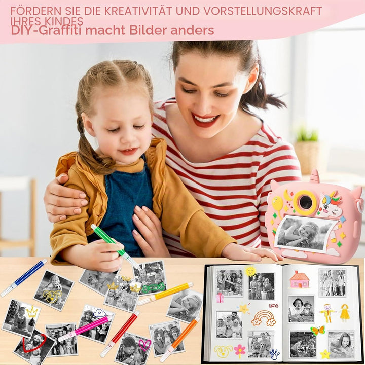 Sofortbildkamera Kinder, 2,4 Zoll Bildschirm 1080P HD Kinderkamera, mit 32GB Karte und 3 Rollen Foto