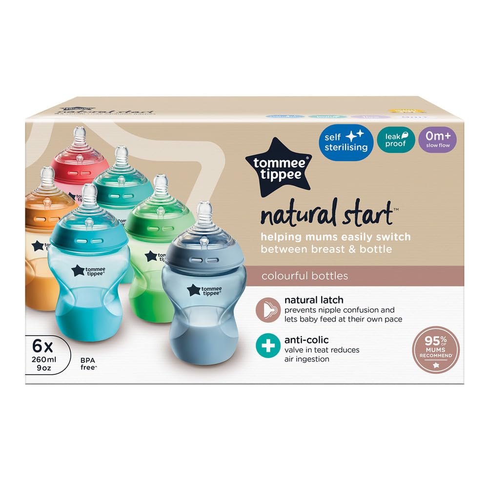 Tommee Tippee Closer to Nature Babyflaschen, Natürlich geformter Trinksauger mit Anti-Kolik-Ventil,