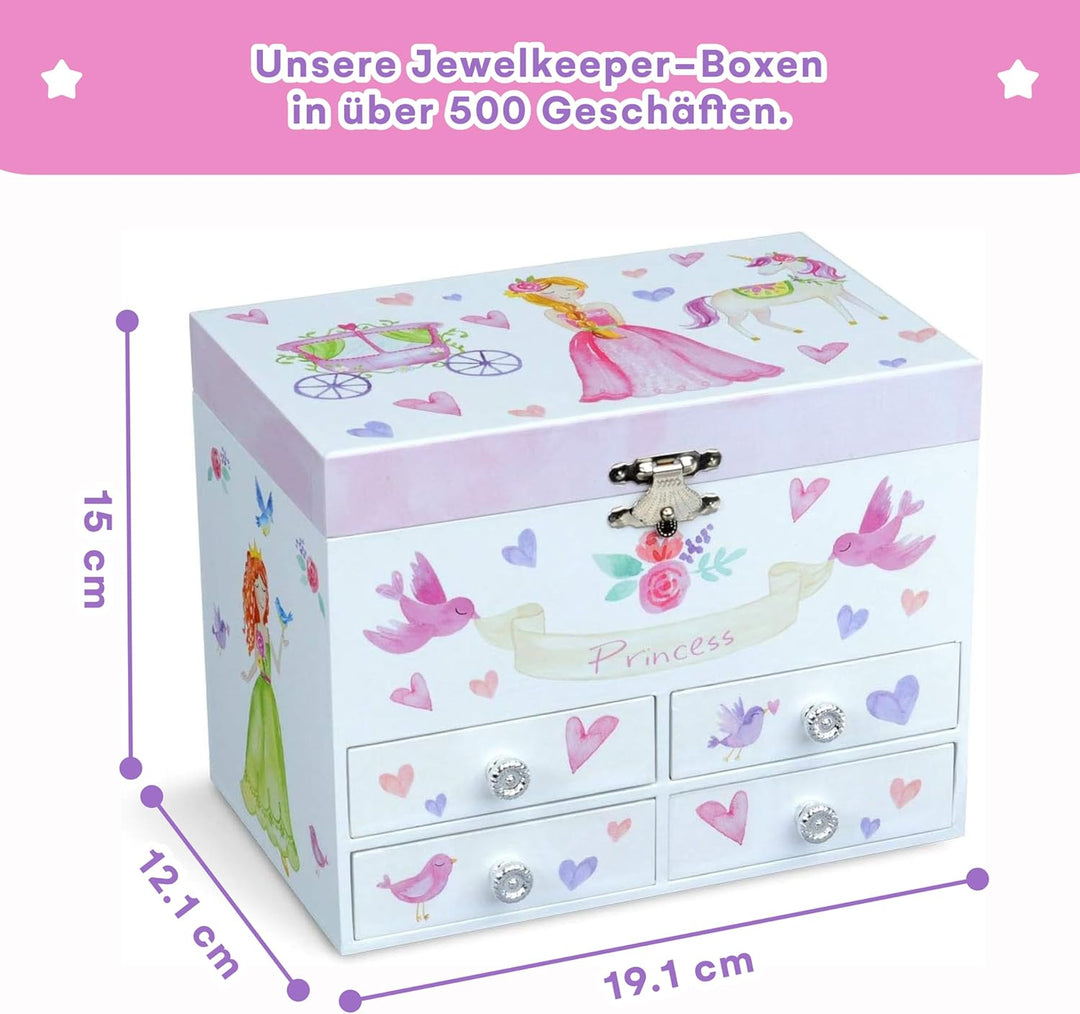 Jewelkeeper - Märchenprinzessin und Herzen grosse Musikschmuck-Aufbewahrungsbox mit 4 ausziehbaren S