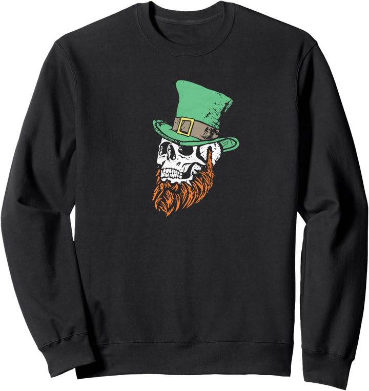 Saint Patricks Day Skull & Leprechaun Beard Vintage Sketch Sweatshirt