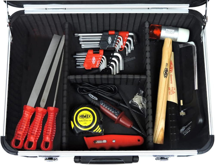 FAMEX 418-88 Profi Alu Werkzeugkoffer gefüllt mit Werkzeugset gross, für den gewerblichen Einsatz, W