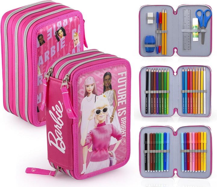 Clondo Federmäppchen Kinder für Barbie Fan, 3 Organisierte Fächer, Federtasche Junge Gefüllt, Mädche