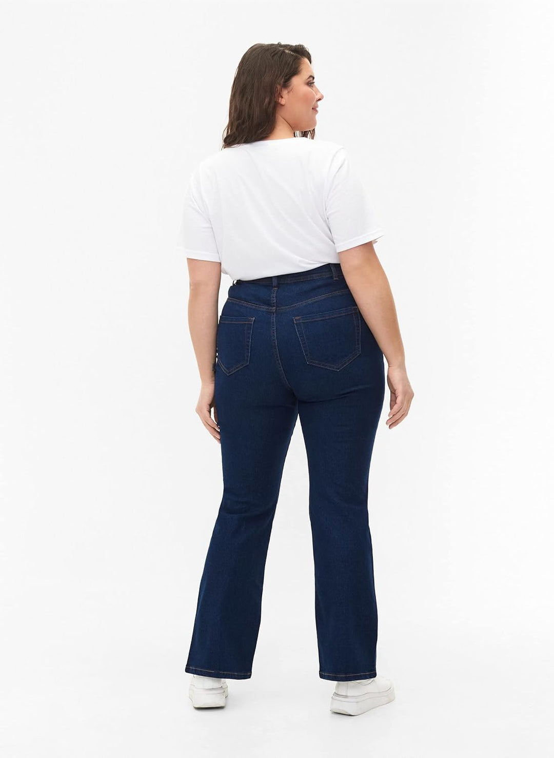 Zizzi Flash by Damen Grosse Grössen Jeans Schlag Hohe Taille Gr 42W / 32L Blue Denim, 42W / 32L Blue