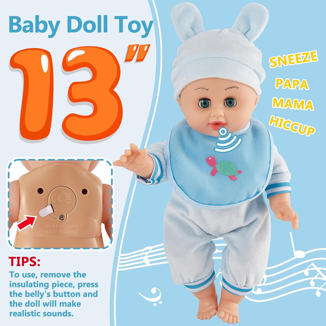 HERSITY Babypuppen Spielzeug mit 12 Ton, Sprechende Babypuppe Kinder Automatisches Öffnen und Schlie