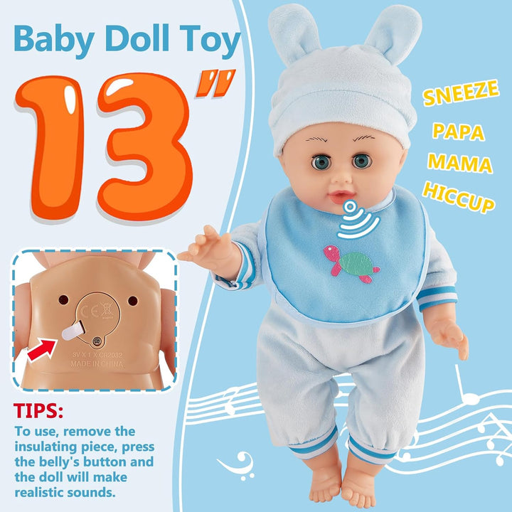 HERSITY Babypuppen Spielzeug mit 12 Ton, Sprechende Babypuppe Kinder Automatisches Öffnen und Schlie