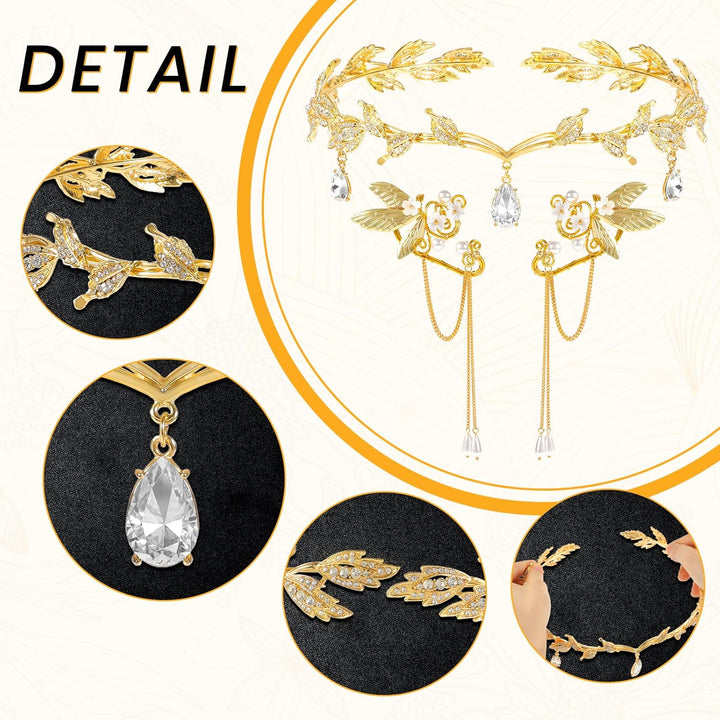 Hifot Elfen Ohrringe Tiara Set für Damen, Elfen Krone Kopfschmuck Fee Pixie Elf Ohren Ohrclips für E