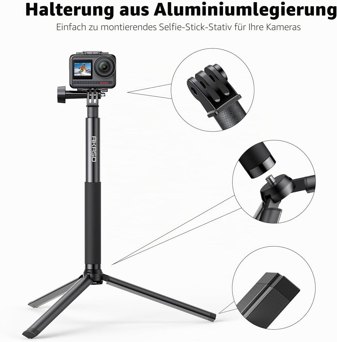 AKASO Selfie-Stick, ausziehbar bis zu 120 cm, Stativ 19 cm, kompatibel mit Sportkamera AKASO EK7000/