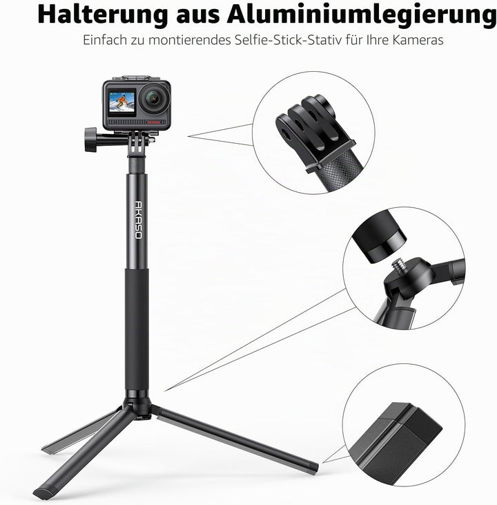 AKASO Selfie-Stick, ausziehbar bis zu 120 cm, Stativ 19 cm, kompatibel mit Sportkamera AKASO EK7000/